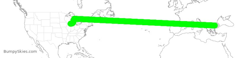 Turbulence forecast map for THY6640, TFM to ORD