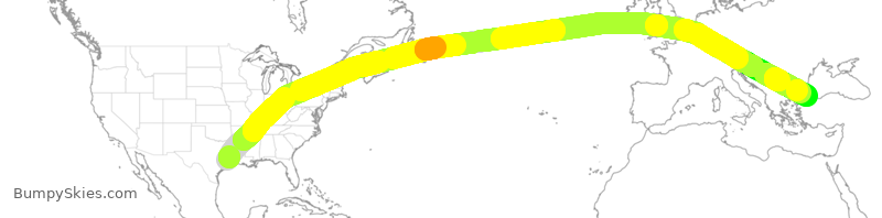 Turbulence forecast map for THY6641, IAH to TFM