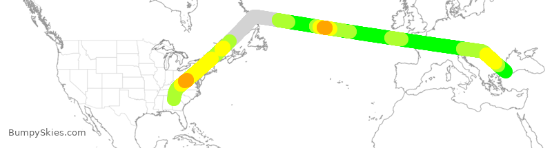 Turbulence forecast map for THY6677, ATL to IST