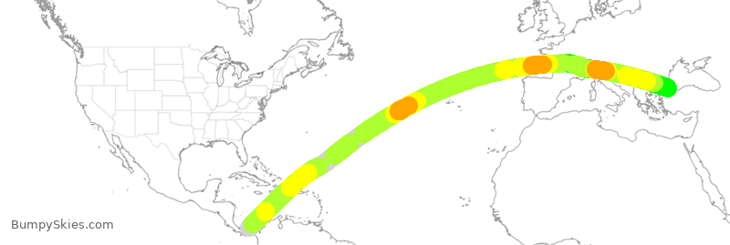 Turbulence forecast map for THY6899, PTY to IST