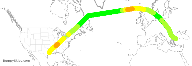 Turbulence forecast map for THY6904, IAH to IST