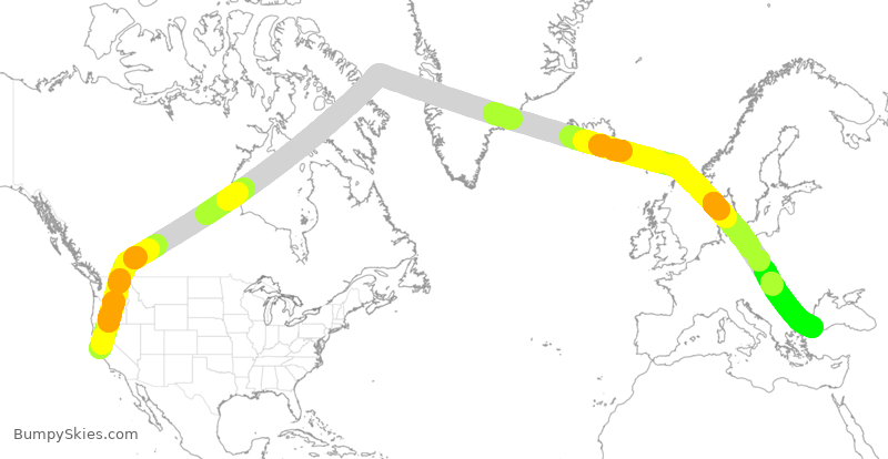 Turbulence forecast map for THY6910, SFO to IST