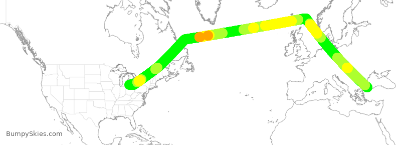 Turbulence forecast map for THY6924, DTW to TFM