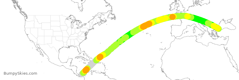 Turbulence forecast map for THY6933, PTY to IST