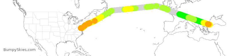 Turbulence forecast map for THY6938, IAD to IST