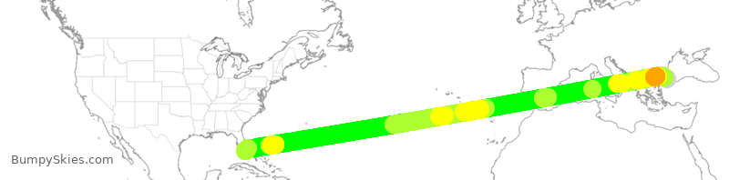 Turbulence forecast map for THY77, IST to MIA