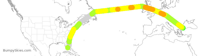 Turbulence forecast map for THY78, MIA to IST