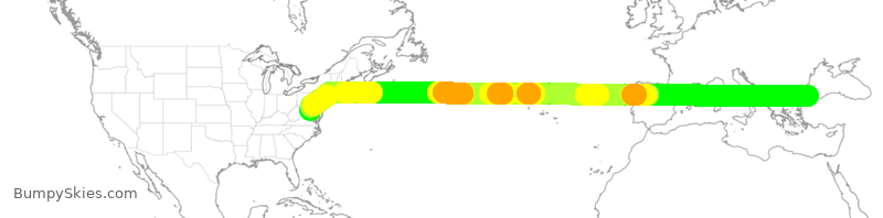 Turbulence forecast map for THY7, TFM to IAD
