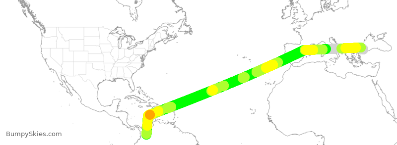 Turbulence forecast map for THY800, IST to BOG
