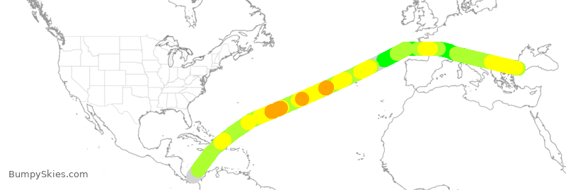 Turbulence forecast map for THY800, PTO to TFM
