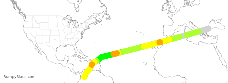 Turbulence forecast map for THY801, TFM to KBO