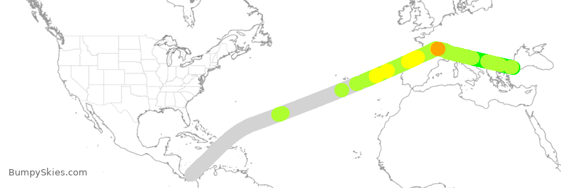 Turbulence forecast map for THY801, PTY to IST