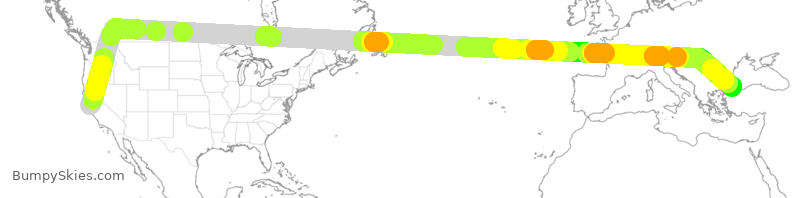 Turbulence forecast map for THY80, SFO to IST
