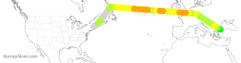 Turbulence forecast map for THY82, BOS to IST