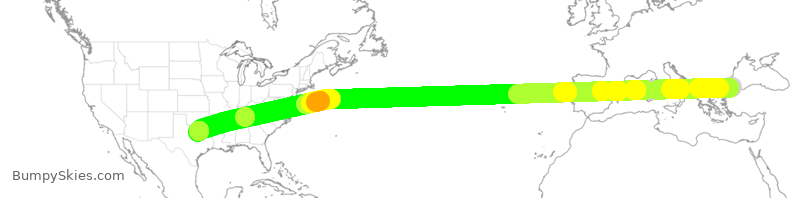 Turbulence forecast map for THY89, IST to DFW