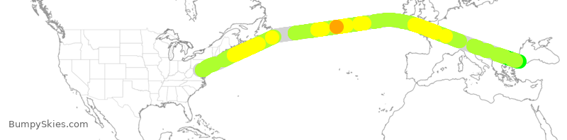 Turbulence forecast map for THY8, IAD to TFM