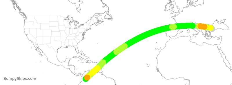 Turbulence forecast map for THY900, IST to BOG