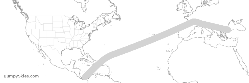 Turbulence forecast map for THY900, PTO to TFM