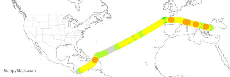 Turbulence forecast map for THY904, PTO to TFM