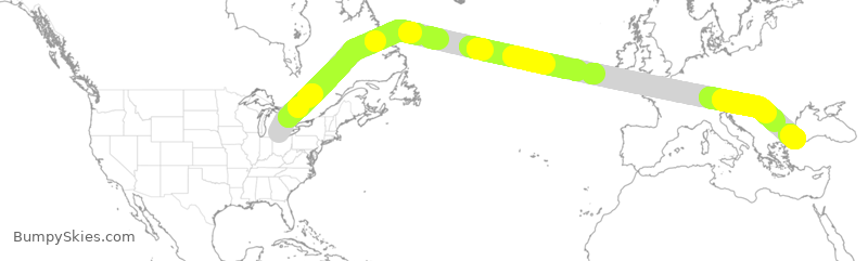 Turbulence forecast map for THY91, DTW to IST