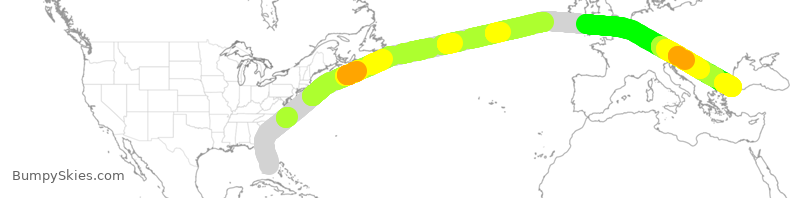 Turbulence forecast map for THY99, MIA to IST