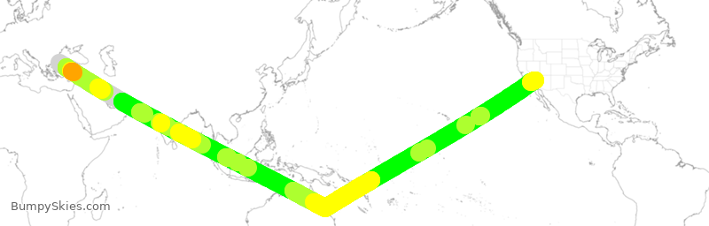 Turbulence forecast map for THY9, IST to LAX