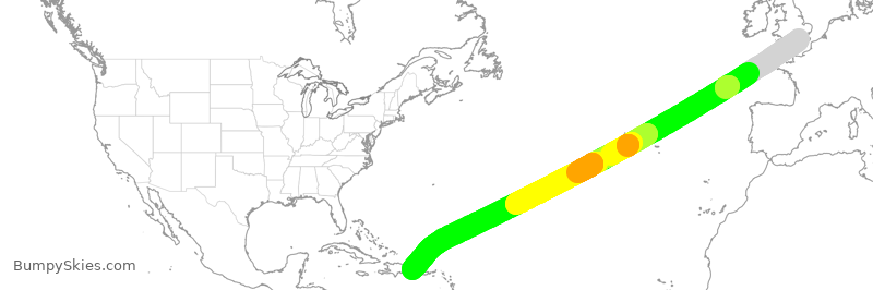 Turbulence forecast map for TOM024, LGW to PUJ