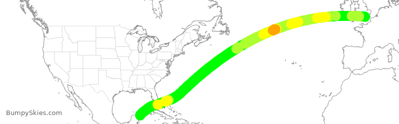 Turbulence forecast map for TOM038, LGW to CUN