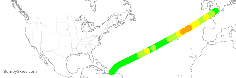 Turbulence forecast map for TOM054, LGW to PUJ