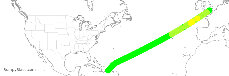 Turbulence forecast map for TOM056, LGW to PUJ