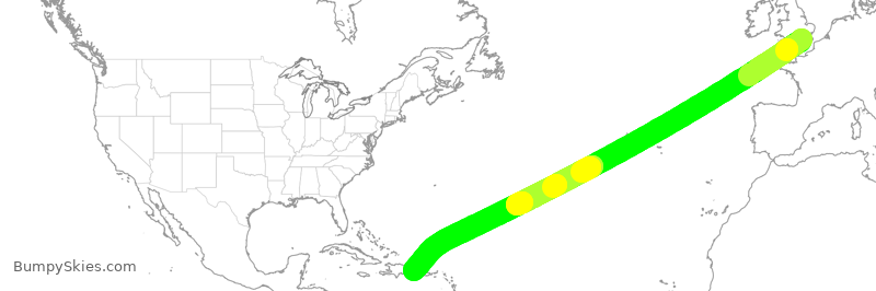 Turbulence forecast map for TOM084, LGW to PUJ