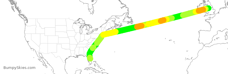 Turbulence forecast map for TOM108, MAN to MLB