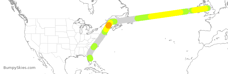 Turbulence forecast map for TOM128, MAN to MLB
