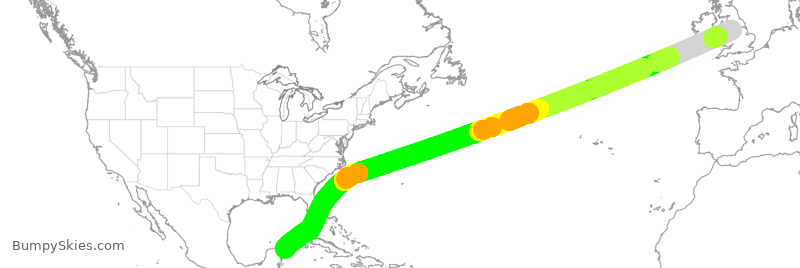 Turbulence forecast map for TOM142, MAN to CUN