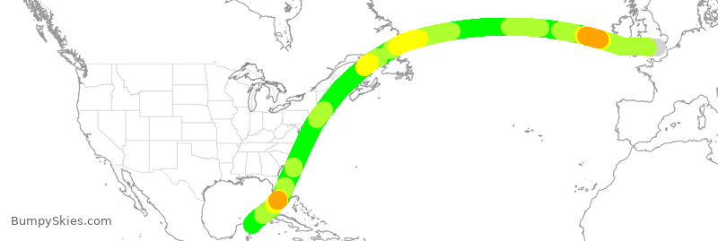 Turbulence forecast map for TOM524, LGW to CUN