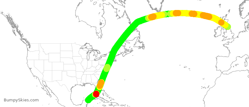 Turbulence forecast map for TOM524, NCL to CUN