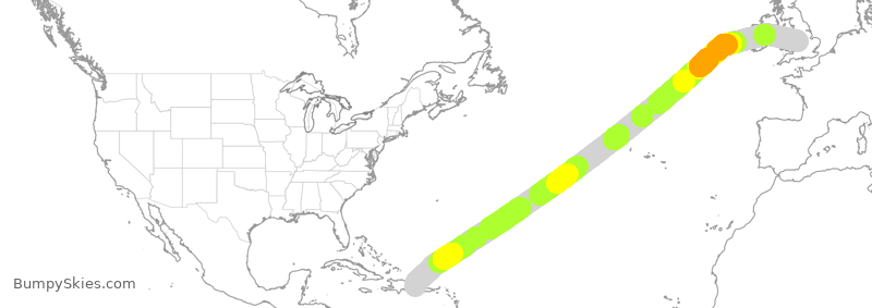 Turbulence forecast map for TOM567, PUJ to BHX