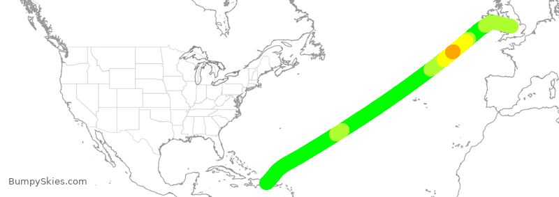 Turbulence forecast map for TOM568, BHX to PUJ