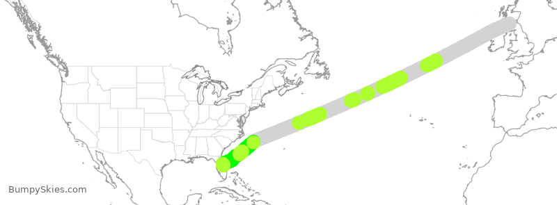 Turbulence forecast map for TOM644, GLA to MLB