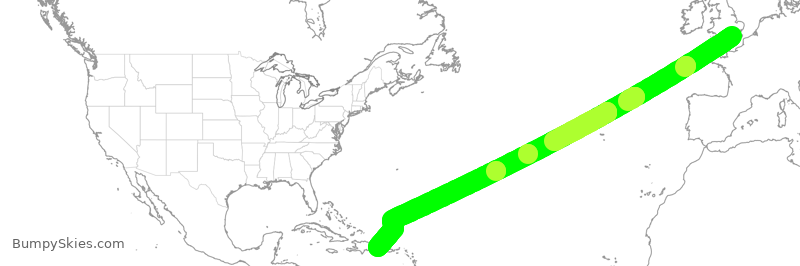 Turbulence forecast map for TOM74, LGW to PUJ