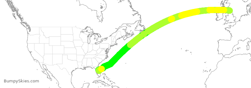 Turbulence forecast map for TOM754, NCL to MLB