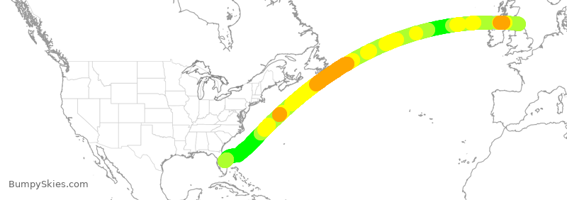 Turbulence forecast map for TOM848, NCL to MLB