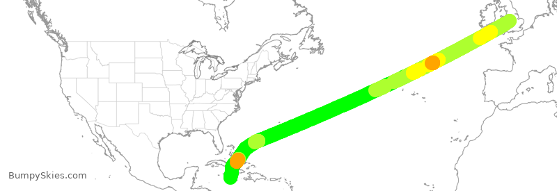 Turbulence forecast map for TOM854, BHX to MBJ