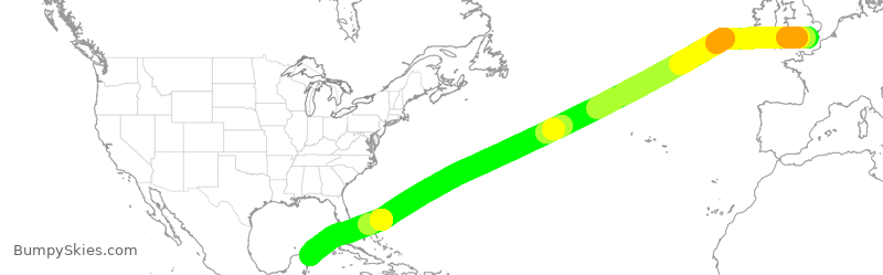 Turbulence forecast map for TOM906, LGW to CUN