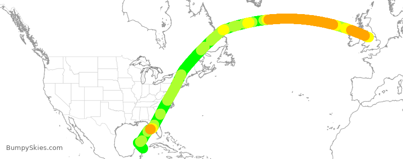 Turbulence forecast map for TOM91, MAN to CUN