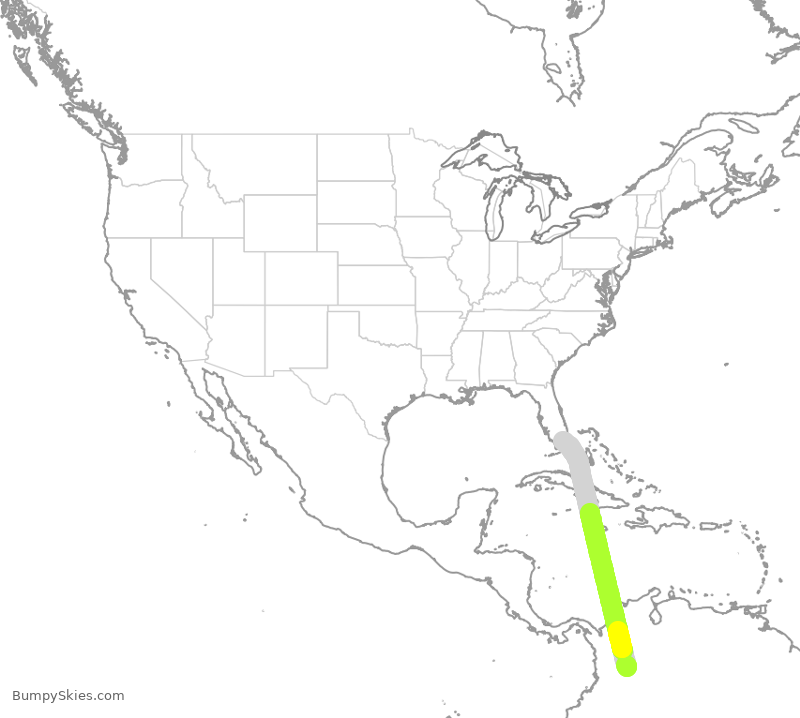 Turbulence forecast map for TPA4016, KBO to MIA