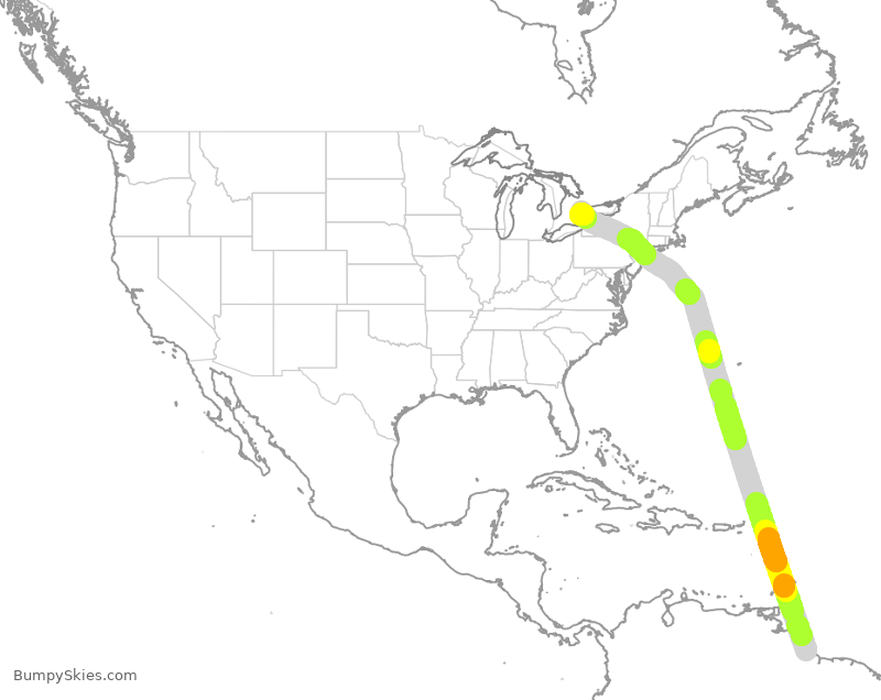 Turbulence forecast map for TSC165, YCJ to YYZ