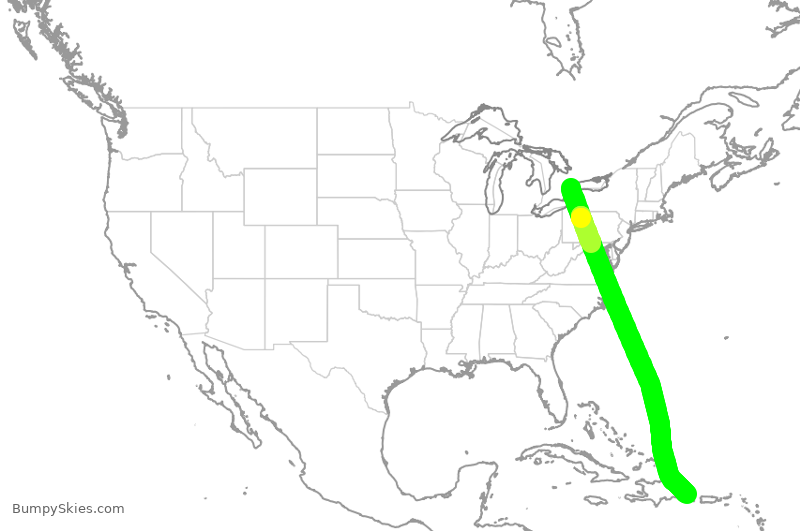 Turbulence forecast map for TSC186, YYZ to PUJ
