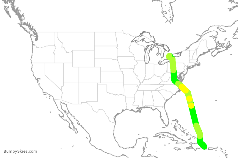 Turbulence forecast map for TSC187, PUJ to YYZ