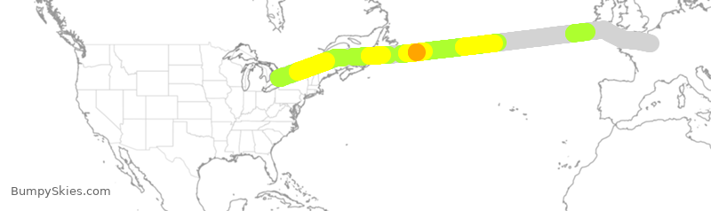 Turbulence forecast map for TSC188, YYZ to CDG